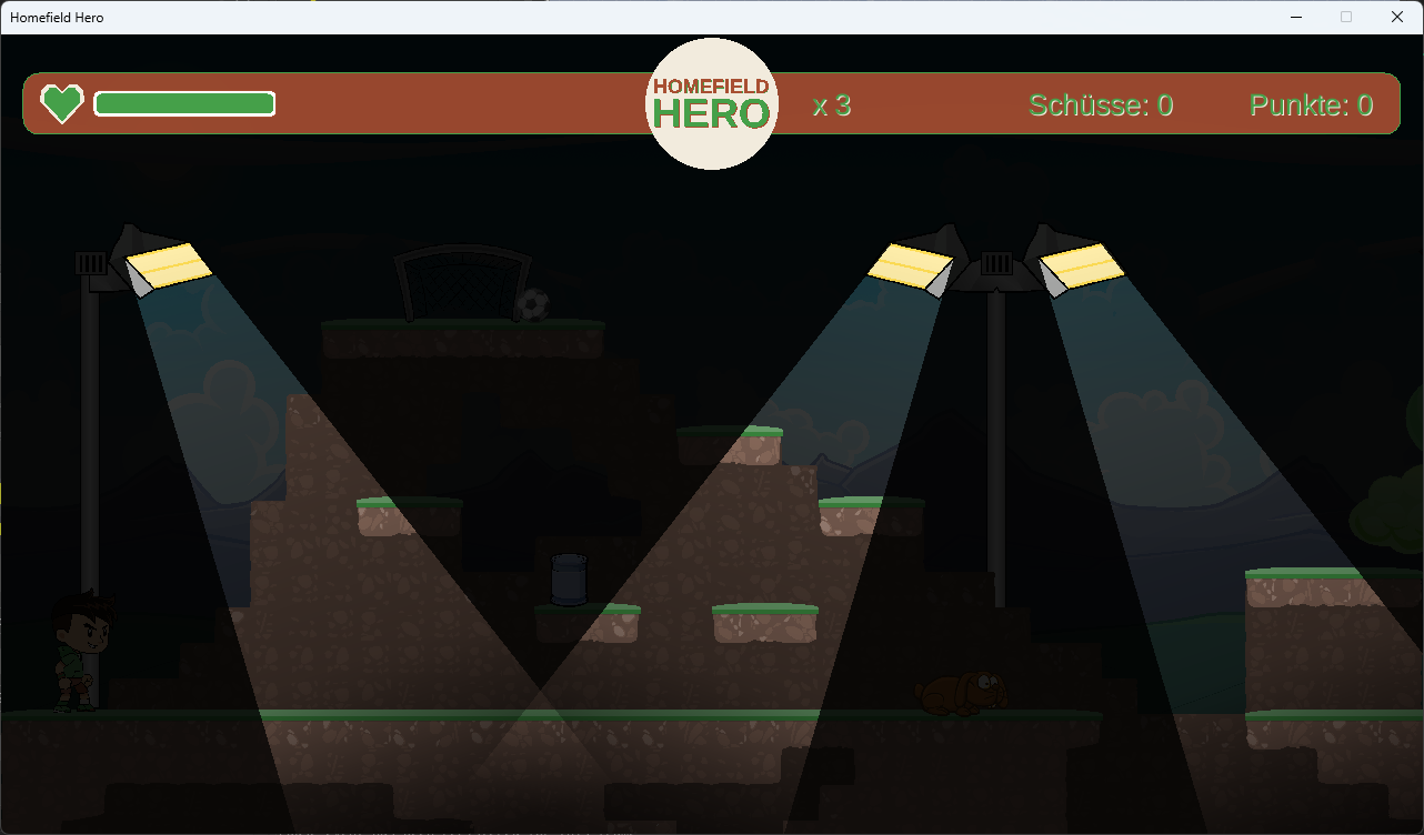 Homefield Hero Level bei Nacht mit eingeschaltetem Flutlicht